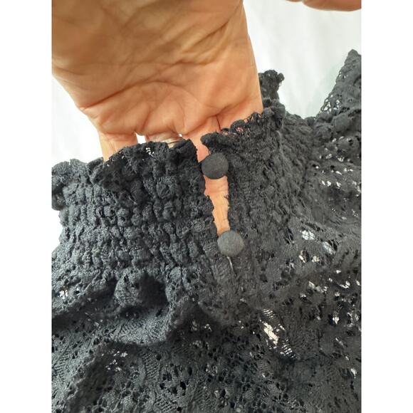 Goth Whimsigoth Witchy Lace Grunge Black Express Mock Neck Ruffle Top Medium - Picture 8 of 9